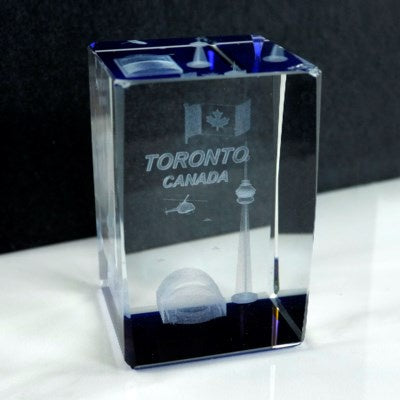 Crystal Block - Blue Toronto CN Tower - 5x5x12cm