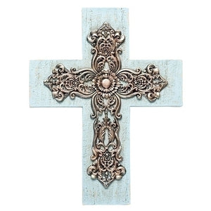 12.25"H BLUE WASHED WALL CROSS