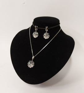 Silver Flower Necklace & Earring Set