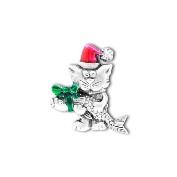 Pewter Coloured Cat with Fish Pin