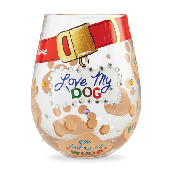 Steamless Love My Dog Wine Glass