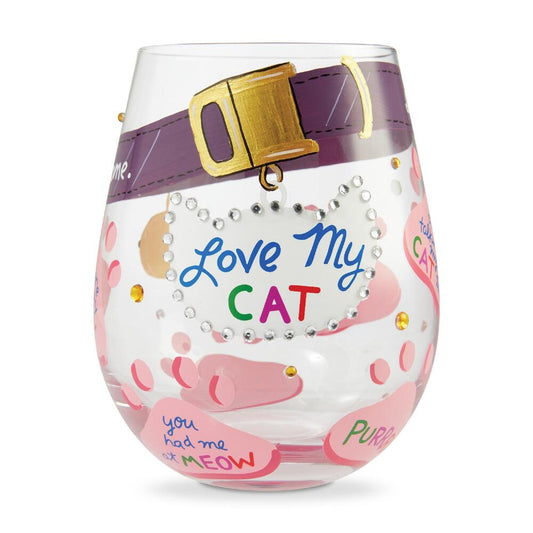 "Love My Cat" Stemless Wine Glass