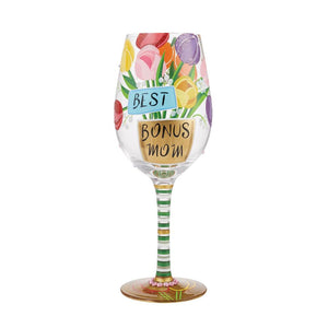 "Best Bonus Mom" Wine Glass