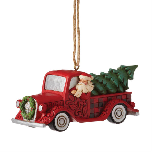 Jim Shore HG Santa Plaid Red Truck Orn