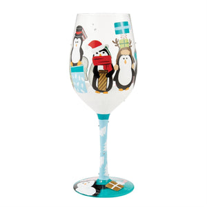"Penguins and Presents" Wine Glass