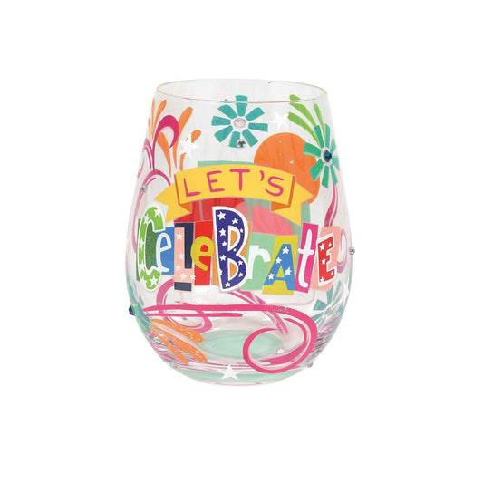 "Let's Celebrate" Stemless Wine Glass