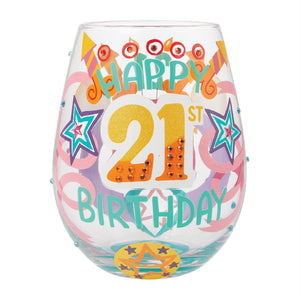 "Happy 21st Birthday" Stemless Wine Glass