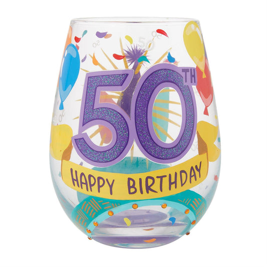 Happy 50th Stemless Wine Glass