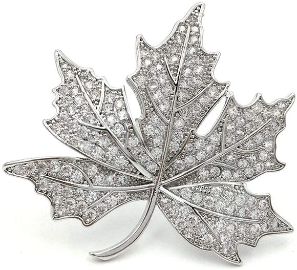Silver Jeweled Maple Leaf Brooch