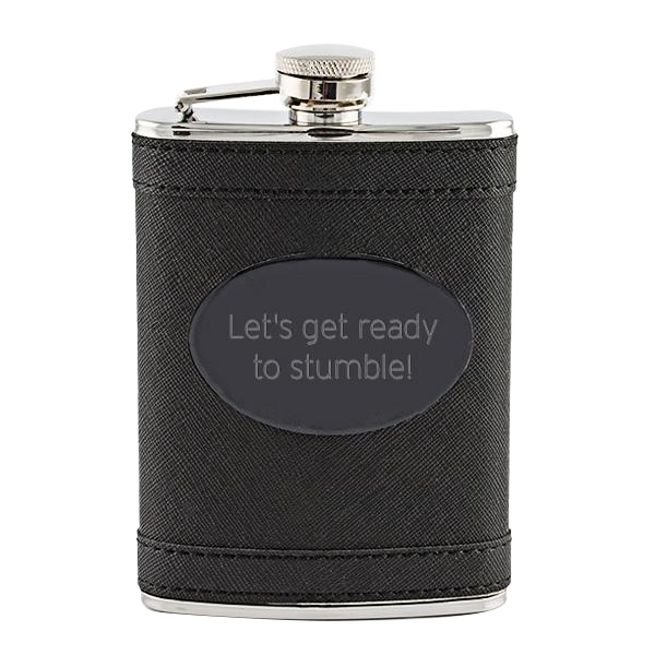 Black Leather Wrapped Flask with Black Plate