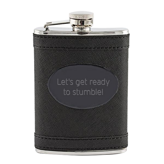 Black Leather Wrapped Flask with Black Plate