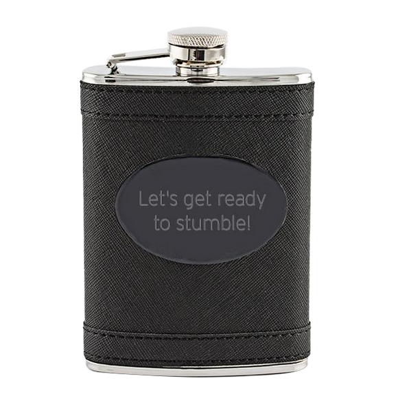 Black Leather Wrapped Flask with Black Plate