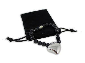 Black Agate Beads with stainless steel Heart Bracelet