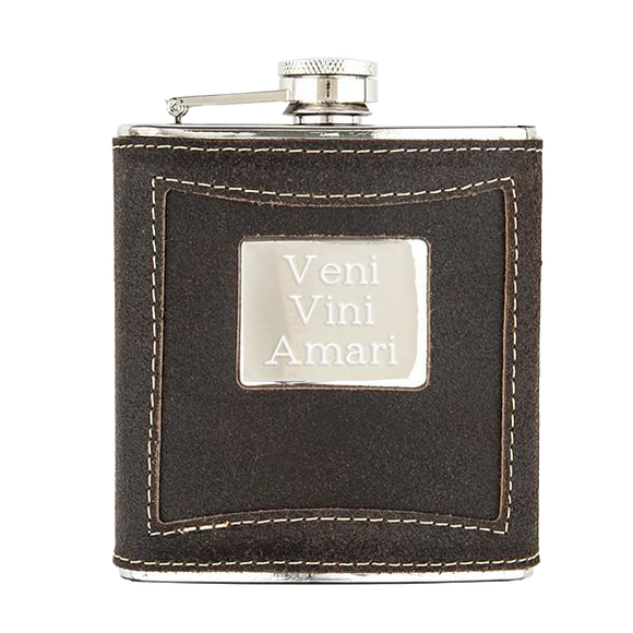 Distressed Brown Leather Wrapped Flask
