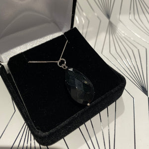 Black Cubic Zirconia Oval Pendant Sterling Silver Necklace