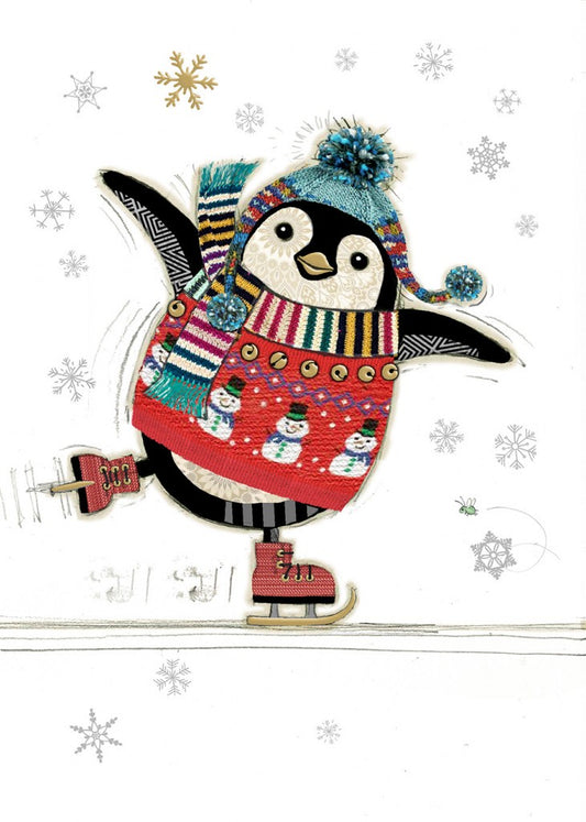 Penguin On Skates Christmas Card