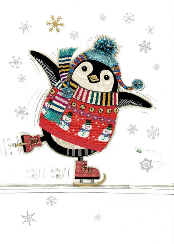 Penguin On Skates Christmas Card