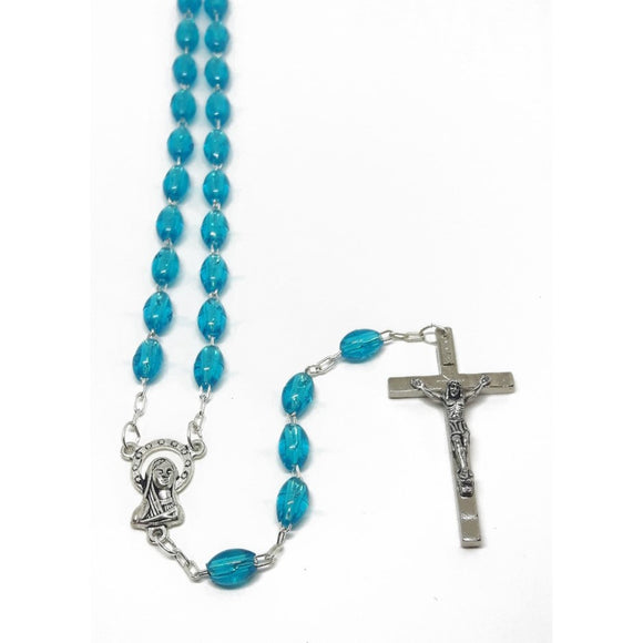 Plastic Oval Bead Rosary Aquamarine