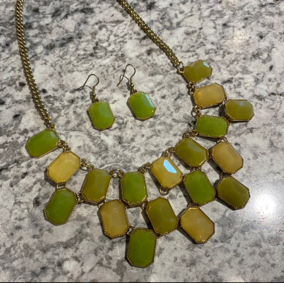 Gold and Green Necklace and Earrings 2pc set