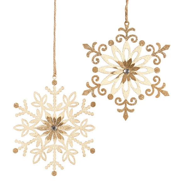 Ivory & Gold Metal Snowflake Ornaments