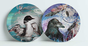 Raven Dream Catcher & Look with Dragonfly 7.5" Plates