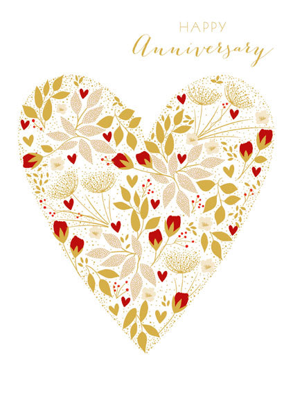 Happy Anniversary Card - Floral & Hearts