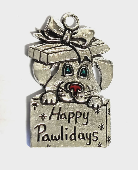Happy Pawlidays Pewter Ornament