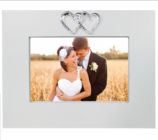 White Wedding Frame with Linked Hearts 4x6