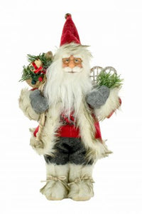 Red Santa Claus Holding Sack and Snow Shoes
