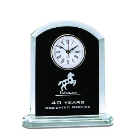 Glass Clock w Rounded Top, Black 7.5"