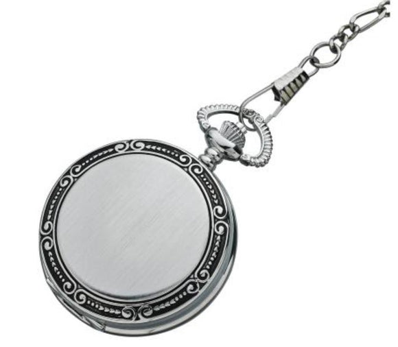 Silver Quartz Pocket Watch with Place for Photos