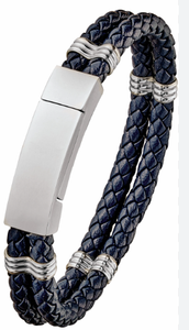 Navy Blue Genuine Leather Bracelet