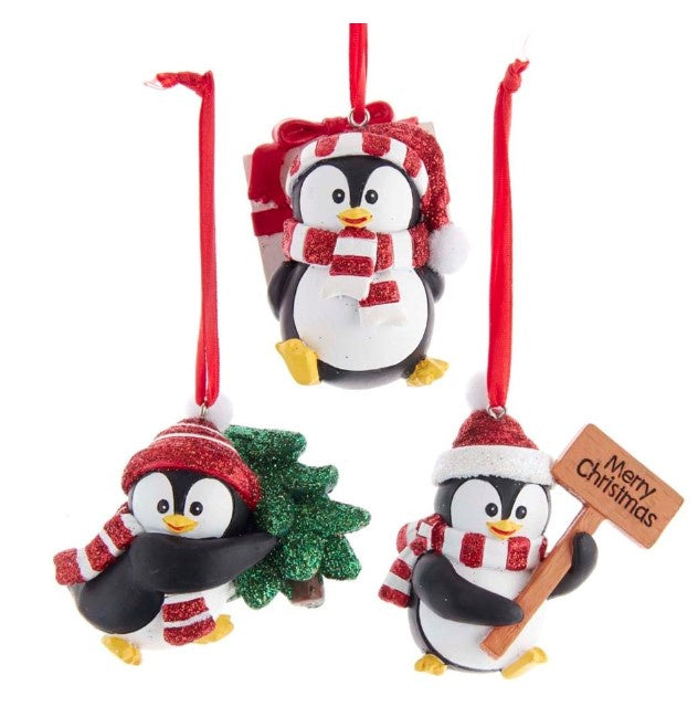 3"RESIN PENGUIN W/HAT & SCARF Ornament 3/ASSTD.