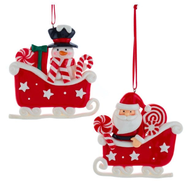 3.375"SANTA/SNOWMEN SLEIGH ORNS