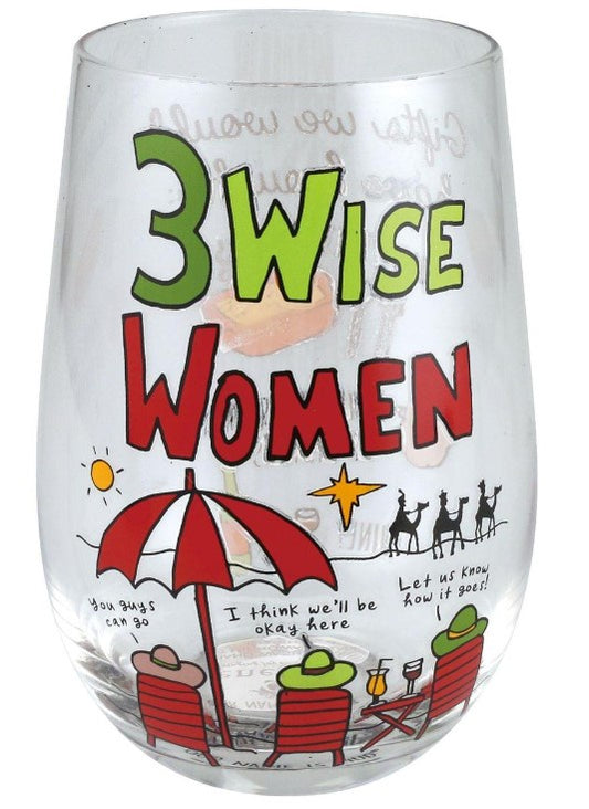 Three Wise Women at Beach - Stemless Glass