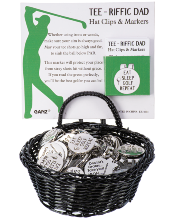 Tee-riffic Dad Hat Clip with Markers Charms in a Basket