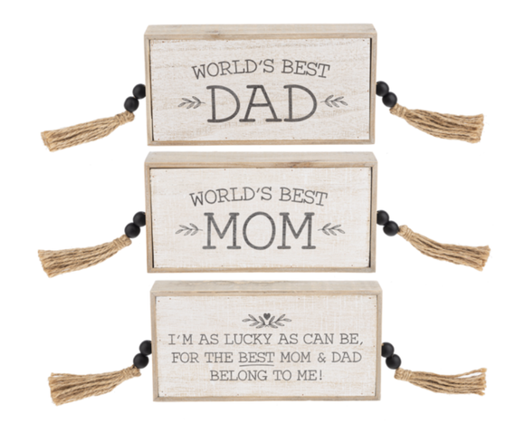 Best Mom and Dad Block with Beaded Tassels
