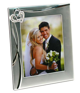 Frosted Silver Frame with Double Crystal Hearts - 8"x10"