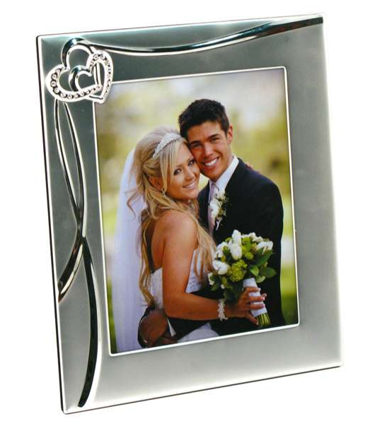 Frosted Silver Frame with Double Crystal Hearts - 8