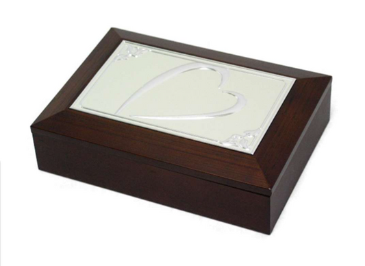 4x6 Silver Heart Jewellery Box - Brown
