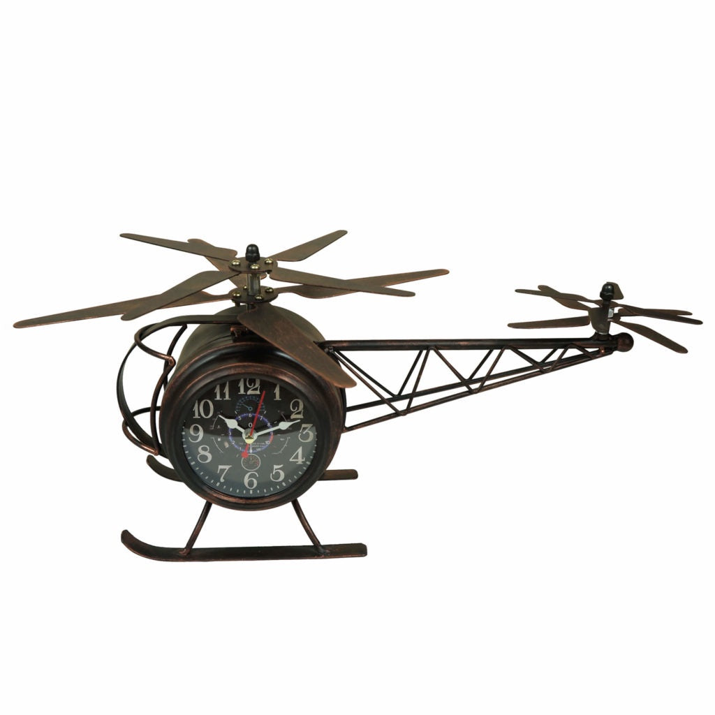 Antique Brass Helicopter Table Clock