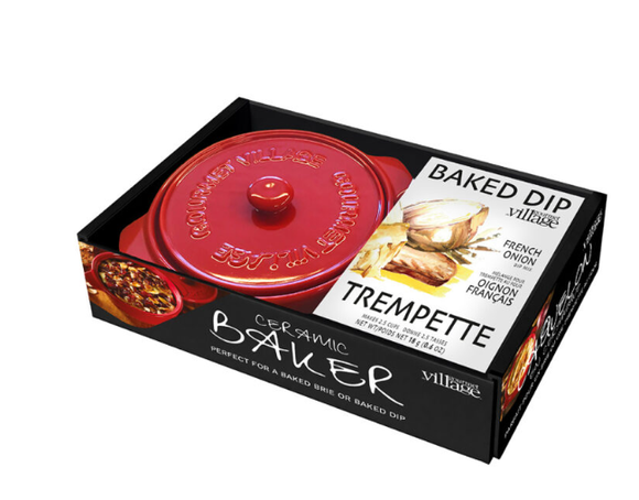 Red Ceramic Baker gift set with French Onion dip