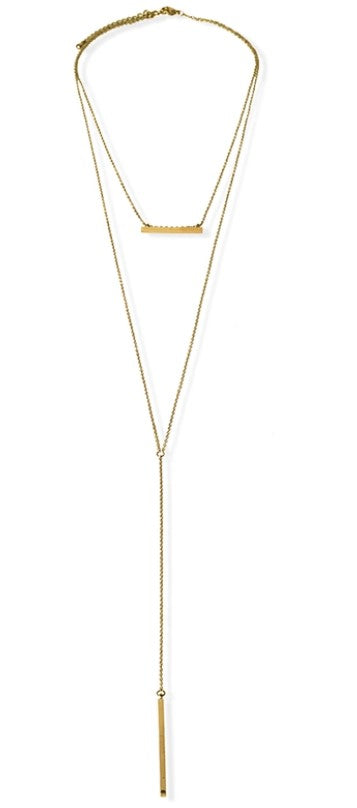 Long Double Layered Bar Necklace Gold