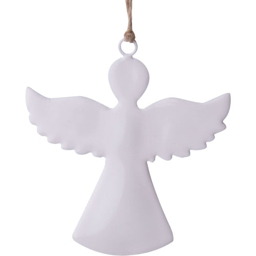 White Enamel On Metal Angel Silhouette Ornament 4 In