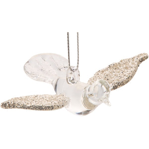 Extruded Clear Glass Bird Ornament With Platinum Silver Glitter Wings 3 In