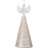 Gold Glittered Clear Glass Angel Ornament 7 In