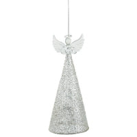 Glass Angel Ornament/table Piece W/silver Sand Glitter Finish, Lrg 8.5 In