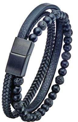 Beaded Steel & Leather Bracelet