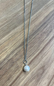 Glass Single Pearl Stainless Steel 16” Necklace