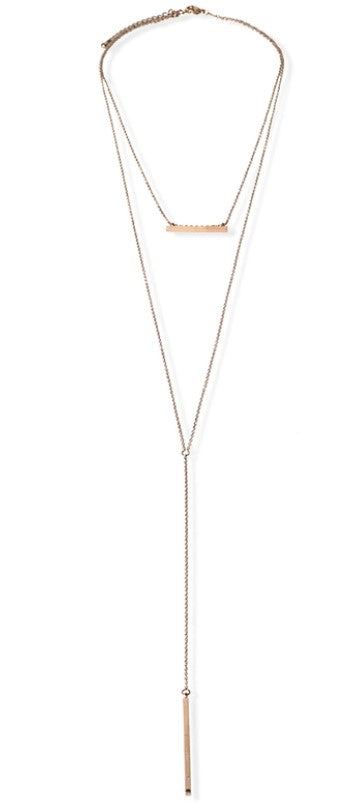 Long Double Layered Bar Necklace Rose Gold